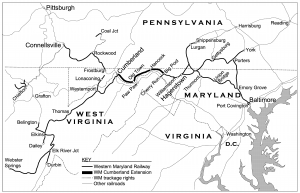 Map Western Maryland Railroad 1950 free model railroad plans