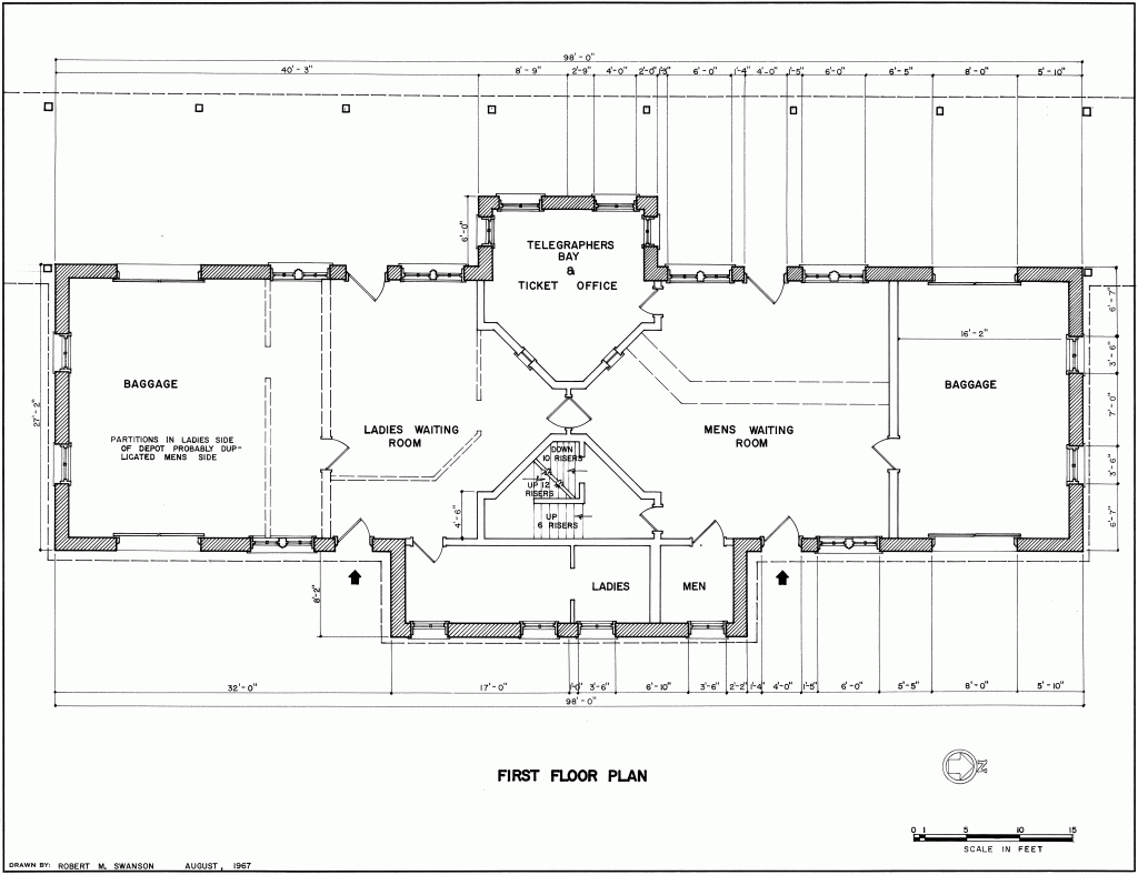 Free model railroad plans Floor plan, Union Pacific Railroad passenger depot, Logan, Utah.