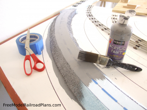 Free model railroad plans, O gauge, layout, spare bedroom, roadbed, foam, painting