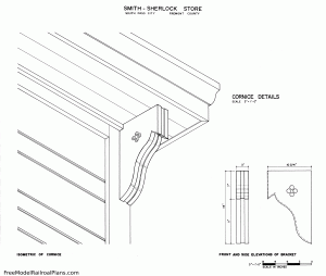free model railroad plans, commercial buildings, general store, smith-sherlock, detail plan cornice