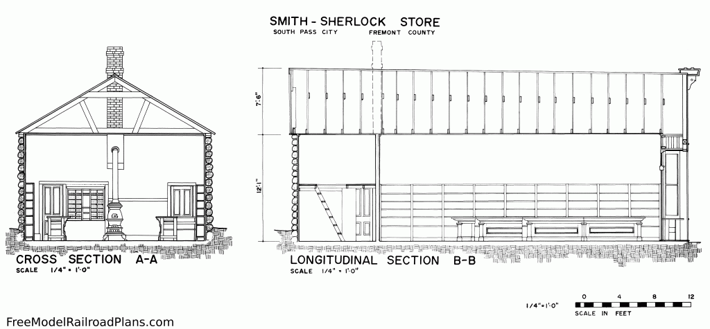 free model railroad plans, commercial buildings, general store, smith-sherlock, section plans