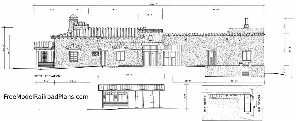 West, Elevation, Death Valley, Ranch, garage, long shed, bunkhouse, Southwestern, model railroad, layout