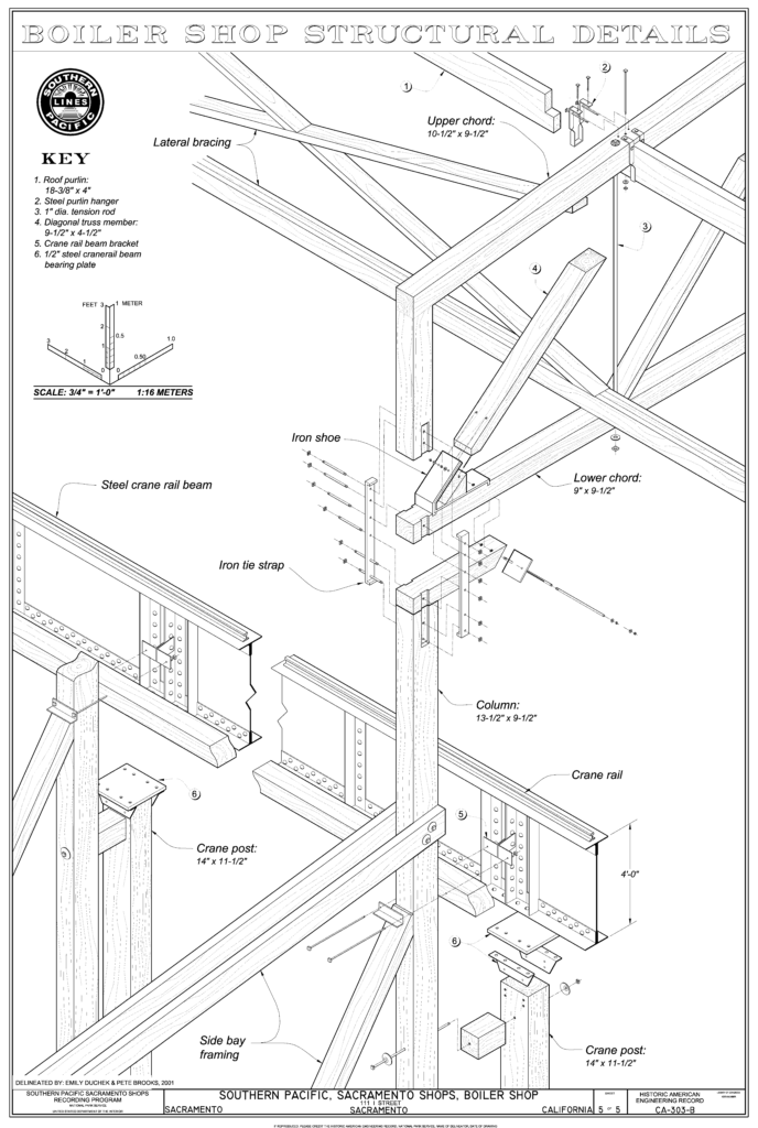 Southern Pacific Sacramento Shops column and beam detail drawing