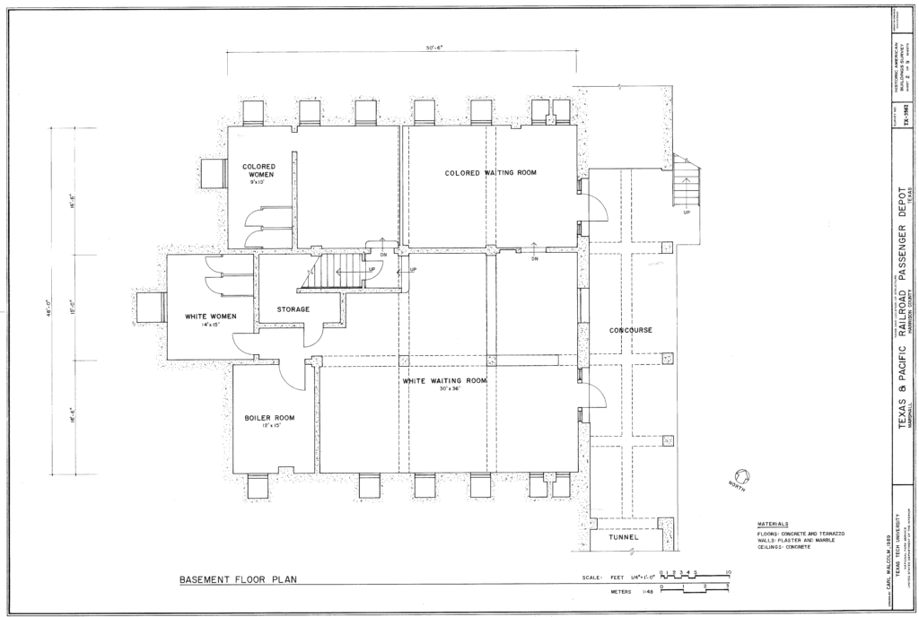 Texas & Pacific Railroad Depot Marshall Texas architectural plans basement