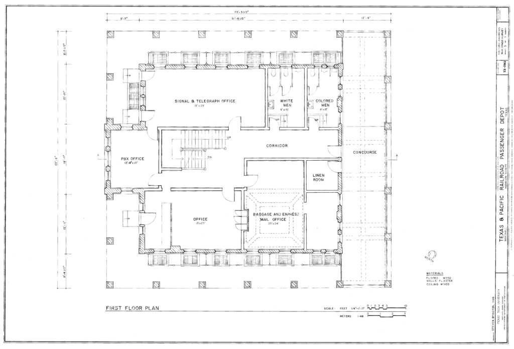 Texas & Pacific Railroad Depot Marshall Texas architectural plans first floor
