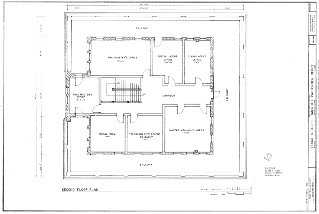 Texas & Pacific Railroad Depot Marshall Texas architectural plans second floor