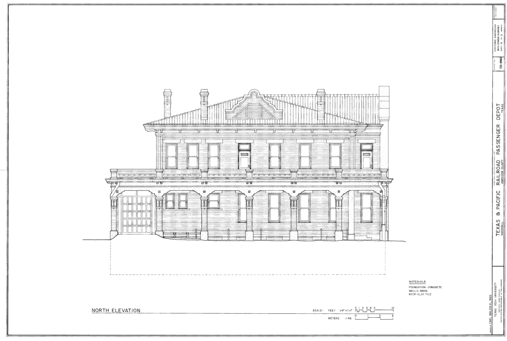 Texas & Pacific Railroad Depot Marshall Texas architectural plans north elevation