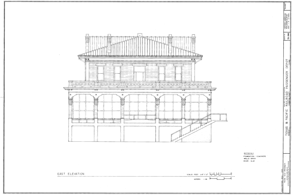 Texas & Pacific Railroad Depot Marshall Texas architectural plans east elevation