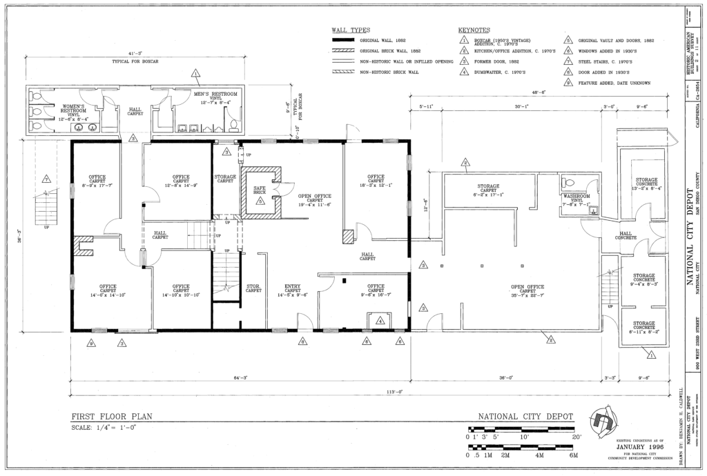 California Southern Railroad terminus depot first floor plan, before renovations