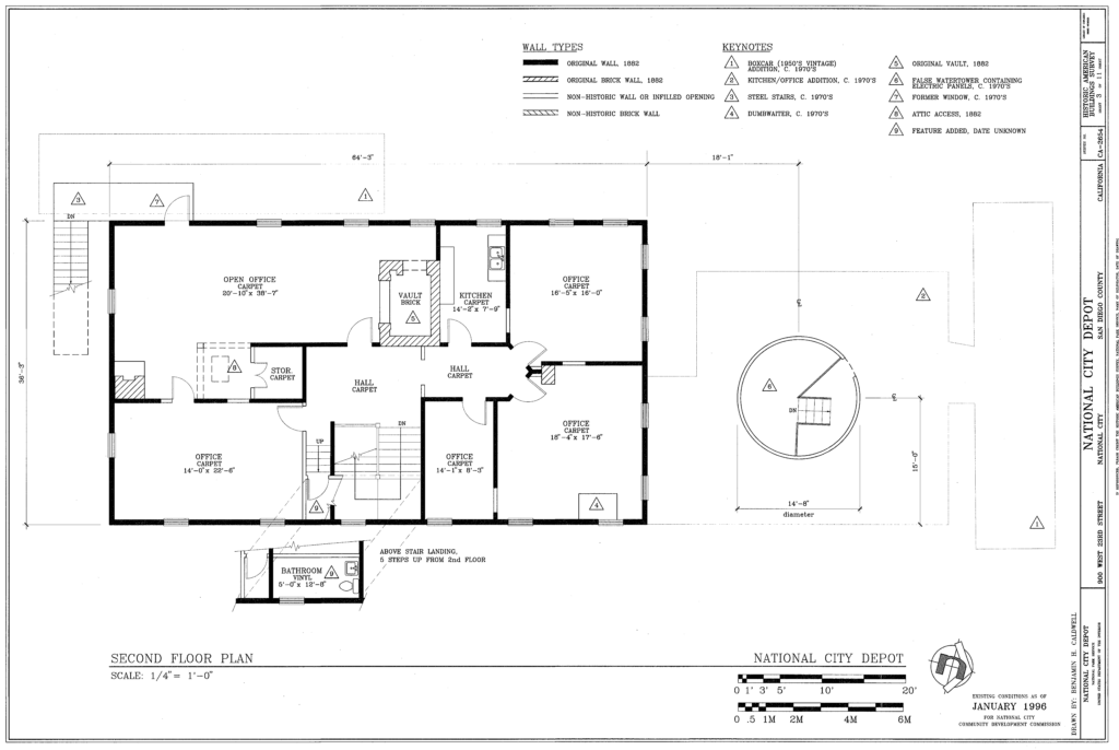 California Southern Railroad terminus depot second floor plan, before renovations