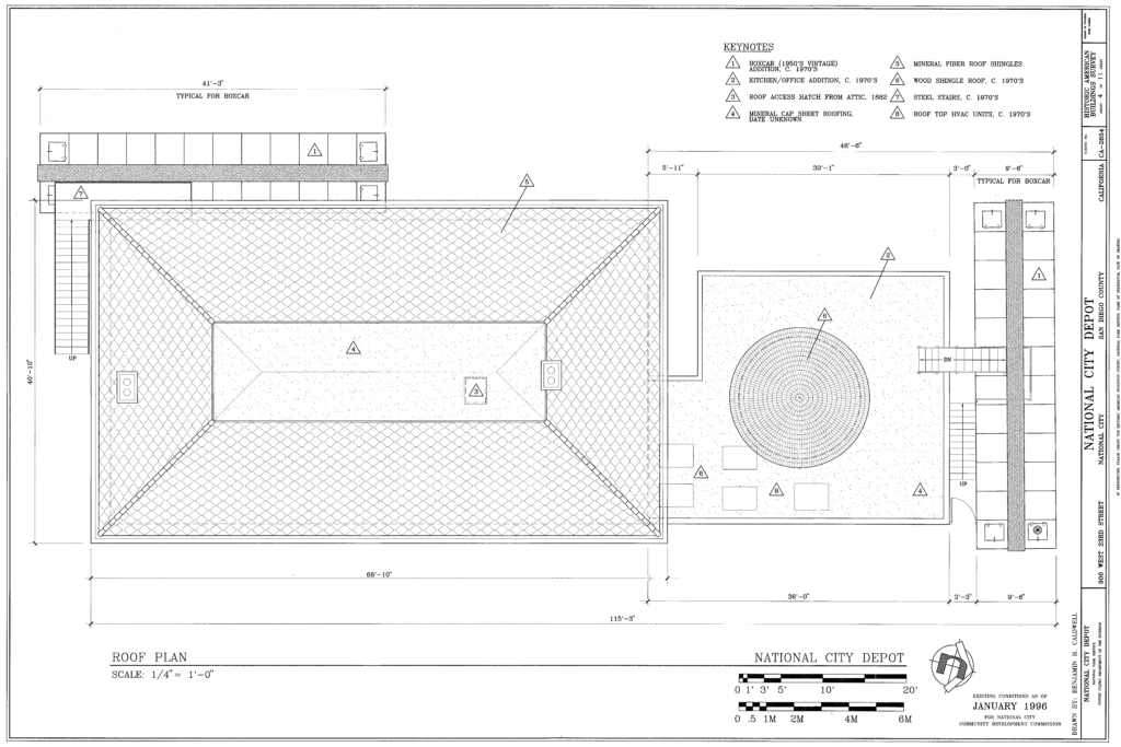 California Southern Railroad terminus depot roof plan, before renovations