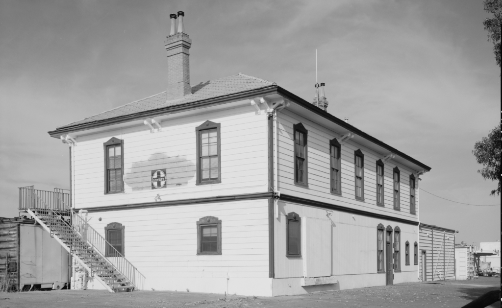 California Southern Railroad terminus depot southeast corner looking northwest, before renovations